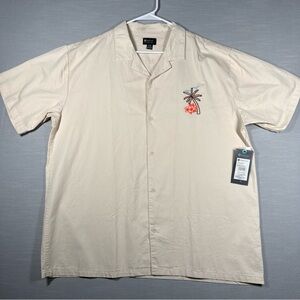 Matix Mens Short Sleeve Palm Tree Embroidered Camp Shirt XL Cream Skate NWT